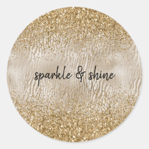 Gouden Glam Glitzy Zebra Print Faux Glitter Ronde Sticker