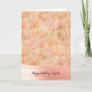 Gouden Glam Meisjesachtig Perzik Roze Blush Luipaa Kaart