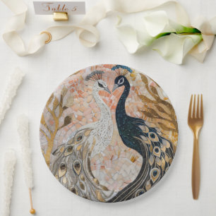 Gouden Glam Peacocks Bruiloft Papieren Bordje