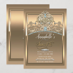 Gouden Glam Prinses Hart Tiara Sweet 16 Feestje Kaart