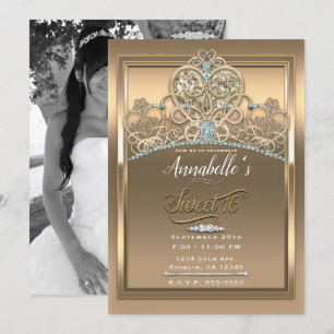 Gouden Glam Prinses Hart Tiara Sweet 16 Foto Kaart