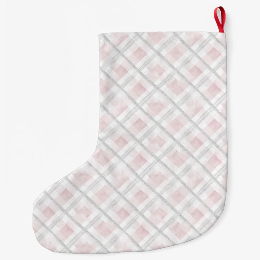 Gouden Glam Roze Witte Hart Stripes Kerstmis Grote Kerstsok (Achterkant)