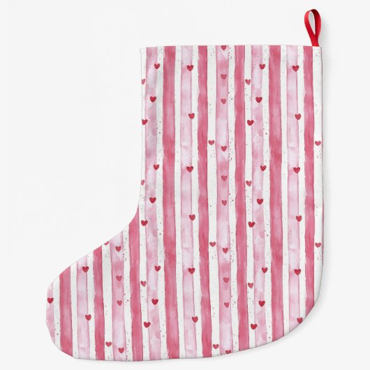 Gouden Glam Roze Witte Hart Stripes Kerstmis Grote Kerstsok (Achterkant)