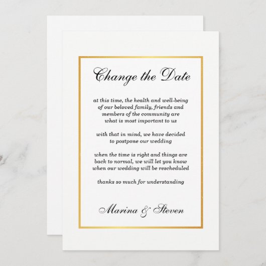 Gouden Glamour Frame Evenement Datum Wijzigen Kaart (Voorkant / Achterkant)