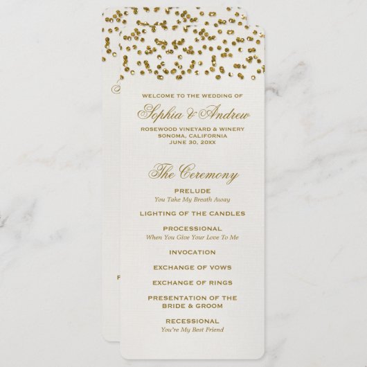 Gouden Glamour Glitter Confetti Trouwprogramma Programma (Voorkant / Achterkant)