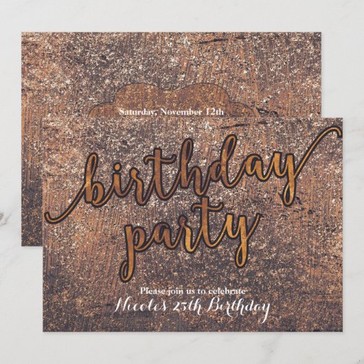 Gouden Glamour Glitter Verjaardagsfeest Uitnodigin Kaart (Voorkant / Achterkant)