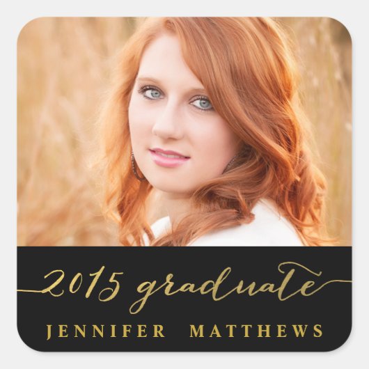 Gouden Glamour Handschrift | Foto Afstuderen Stick Vierkante Sticker (Voorkant)