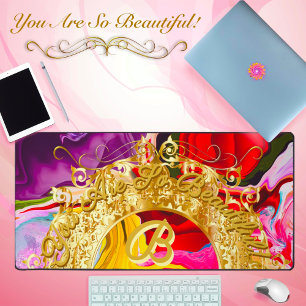 Gouden Glamour Initiële B Monogram Motivatie Abstr Bureaumat