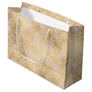 Gouden glamour mooie roze kant bloemrijke bruids d groot cadeauzakje