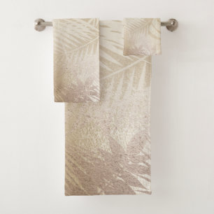 Gouden Glans Botanische Tropische Palmboom Bladere Bad Handdoek