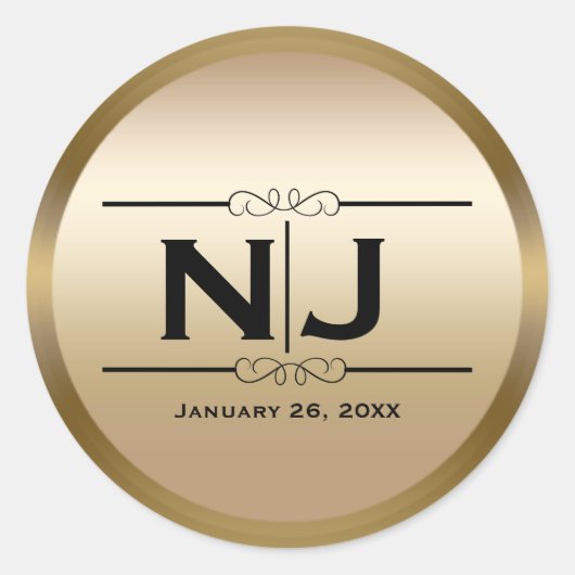 Gouden glans Elegante Glam Custom Monogram Favor Ronde Sticker (Voorkant)