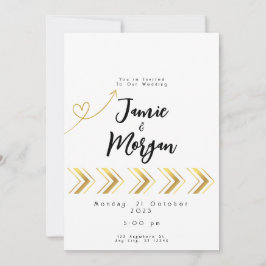 Gouden Glanzende Hartpijl Witte Huwelijksuitnodigi Kaart