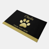 Gouden glanzende hondenpoot op zwarte achtergrond deurmat (Schuin)