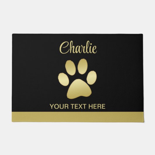 Gouden glanzende hondenpoot op zwarte achtergrond deurmat (Voorkant)
