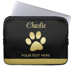 Gouden glanzende hondenpoot op zwarte achtergrond laptop sleeve