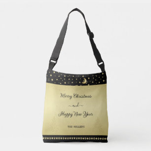 Gouden glanzende kerststerren, poten op goud & zwa crossbody tas