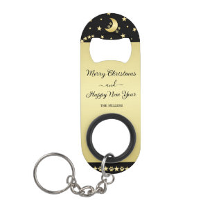 Gouden glanzende kerststerren, poten op goud & zwa mini flessenopener