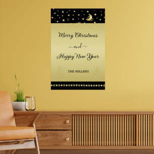 Gouden glanzende kerststerren, poten op goud & zwa poster