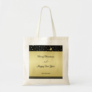 Gouden glanzende kerststerren, poten op goud & zwa tote bag