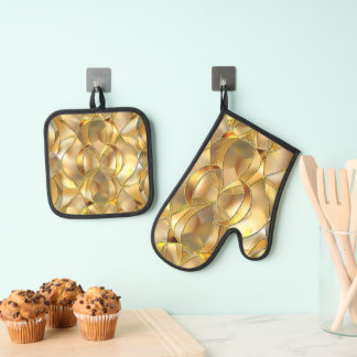 GOUDEN GLAS IN LOOD MOZAÏEK LOOK OVENWANT & PANNENLAP SET