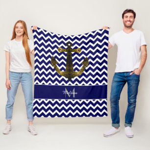 Gouden glinsterend Anker Navy Blauwe Chevron Monog Fleece Deken