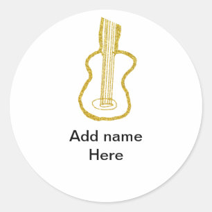 Gouden glinsterende akoestische gitaar naam toevoe ronde sticker
