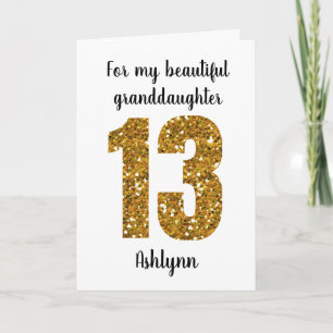 Gouden Glitter 13e Verjaardag Kleindochter Kaart