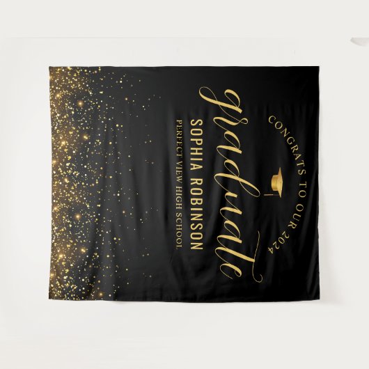 Gouden Glitter 2024 Afstuderen Afstudeerfeest Wandkleed (Voorkant (horizontaal))