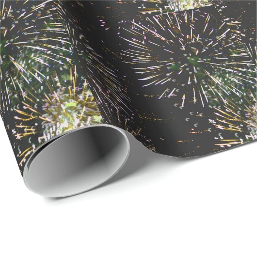 Gouden glitter 2025 oudejaarsavond goud vuurwerk cadeaupapier (Rol Hoek)