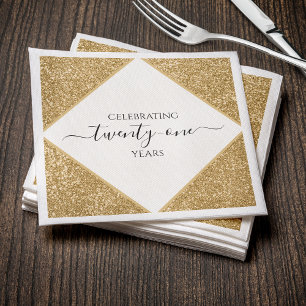 Gouden Glitter 21e Jubileum Happy Birthday Party Servet