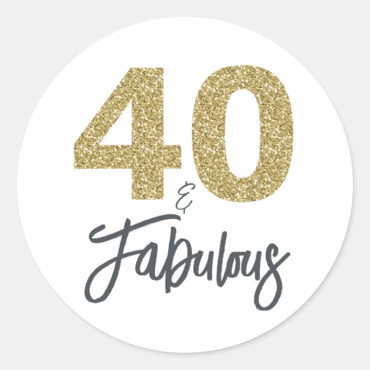 Gouden Glitter 40 en Fabulous | 40e verjaardag Ronde Sticker (Voorkant)
