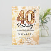 Gouden Glitter 40e digitale verjaardag uitnodiging (Staand voorkant)