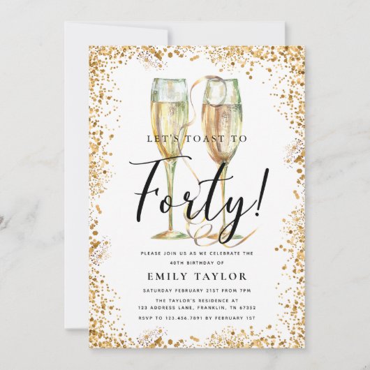 Gouden Glitter 40e Verjaardagsfeest Kaart (Voorkant)