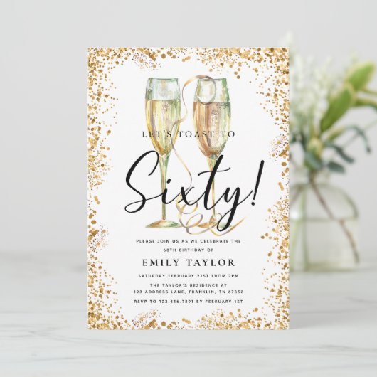 Gouden Glitter 60e Verjaardagsfeestje Kaart (Staand voorkant)
