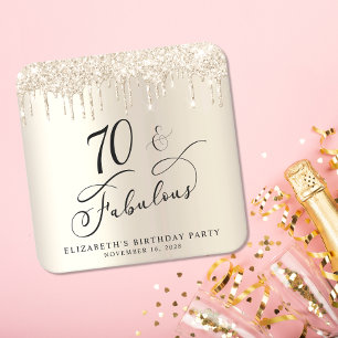 Gouden Glitter 70ste verjaardagsfeestje Vierkante Kartonnen Onderzetter
