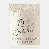 Gouden Glitter 75e verjaardagsfeestje Acryl Bord (Voorkant)