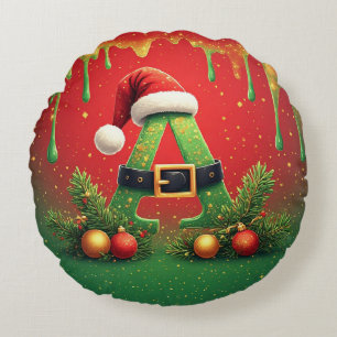 Gouden Glitter A Voor Familie Kerstmis Rond Kussen