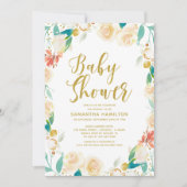 Gouden Glitter Abrikoos Bloemen Meisje Baby Shower Kaart (Voorkant)