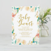 Gouden Glitter Abrikoos Bloemen Meisje Baby Shower Kaart (Staand voorkant)