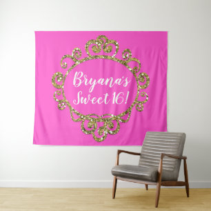 Gouden Glitter ACHTERGROND VERJAARDAGSFEESTJE ELKE Wandkleed