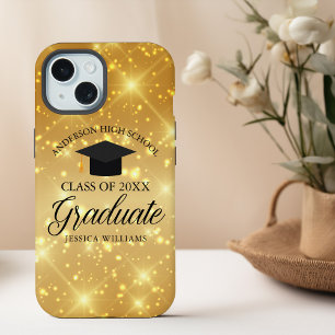 Gouden Glitter Afstudeerfeestje Stijl Op Maat Gema iPhone 15 Hoesje