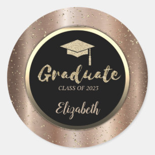 Gouden Glitter Afstudeerhoed, Bruine Metallic Conf Ronde Sticker