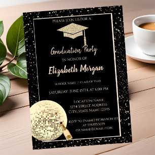 Gouden Glitter Afstudeerhoed, Disco Bal Confetti Kaart