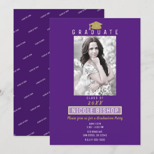 Gouden Glitter Afstudeerhoed Paarse Afstudeerfeest Kaart