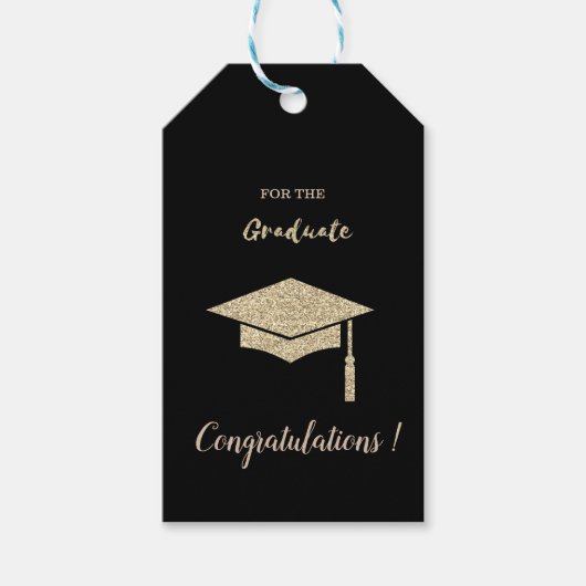 Gouden Glitter Afstudeermuts , Diploma, Afgestudee Cadeaulabel (Voorkant)