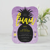 Gouden Glitter Ananas Luau Verjaardagsfeest Uitnod Kaart (Staand voorkant)