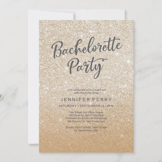 Gouden glitter Bachelorette Party Uitnodiging (Voorkant)