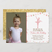 Gouden Glitter Ballet Dans Verjaardag Uitnodiging (Voorkant / Achterkant)