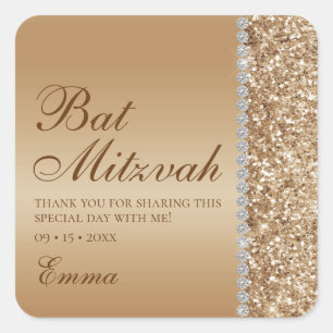 Gouden Glitter Bar Mitzwa Vierkante Sticker