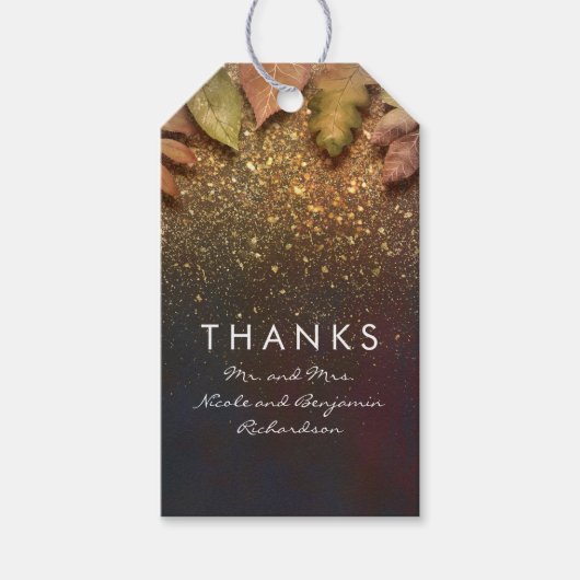Gouden Glitter bladeren herfst bruiloft Cadeaulabel (Voorkant)